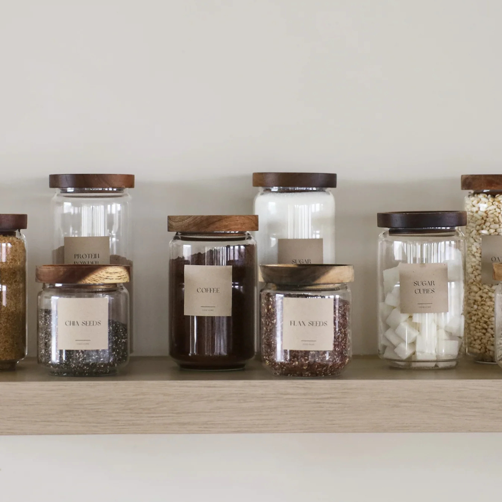 Round Glass Acacia Storage Jar Set – 5 Pack