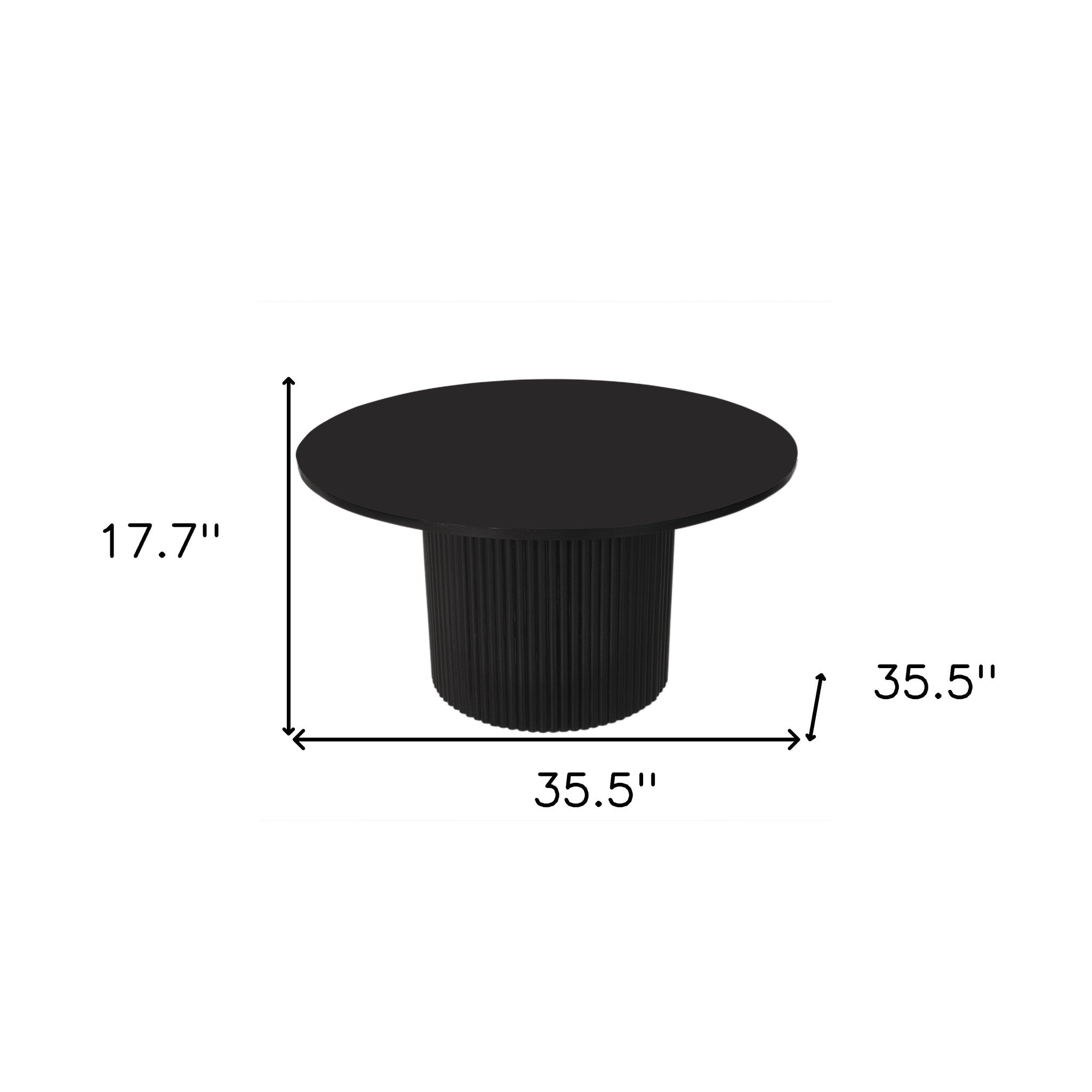 36" Black Solid Wood Round Pedestal Coffee Table