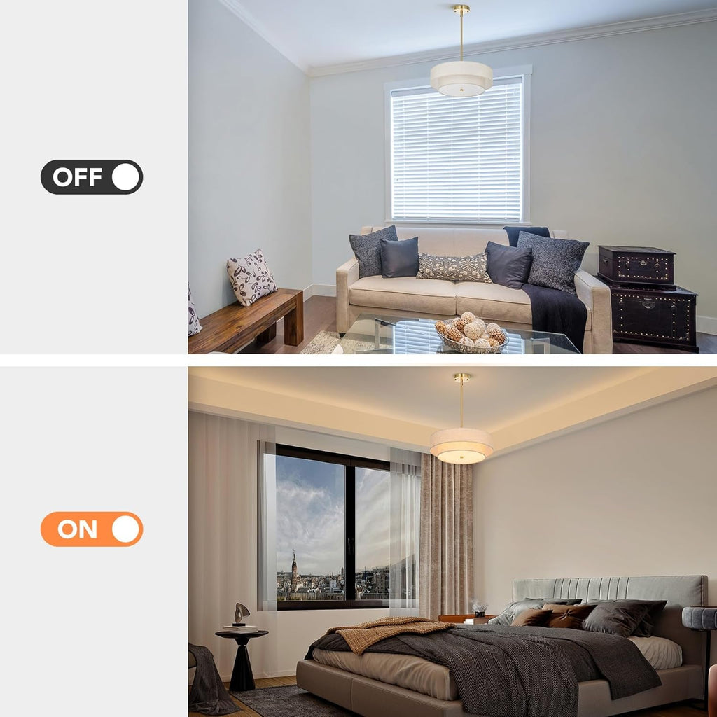 4-Light Drum Chandeliers, 18" Pendant Light Fixture with 2-Layer Fabric Shade E26 Bases, Adjustable Swivel Joint Hanging Light Fixture for Bedroom Living Room Kitchen Hallway, Antique Brass