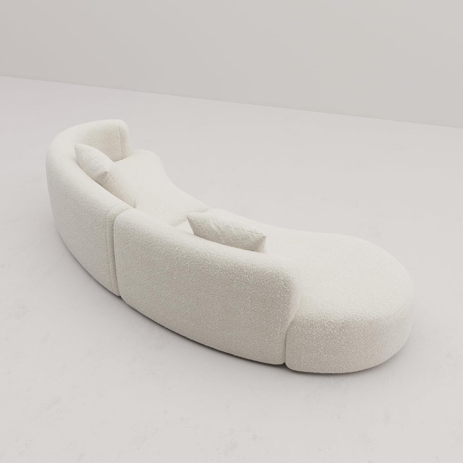 Modern Curved Sectional Living Room Couch, Minimalist Comfy Boucle Fabric Modular Sofa for Apartment, Home Office, Left Hand Facing, White