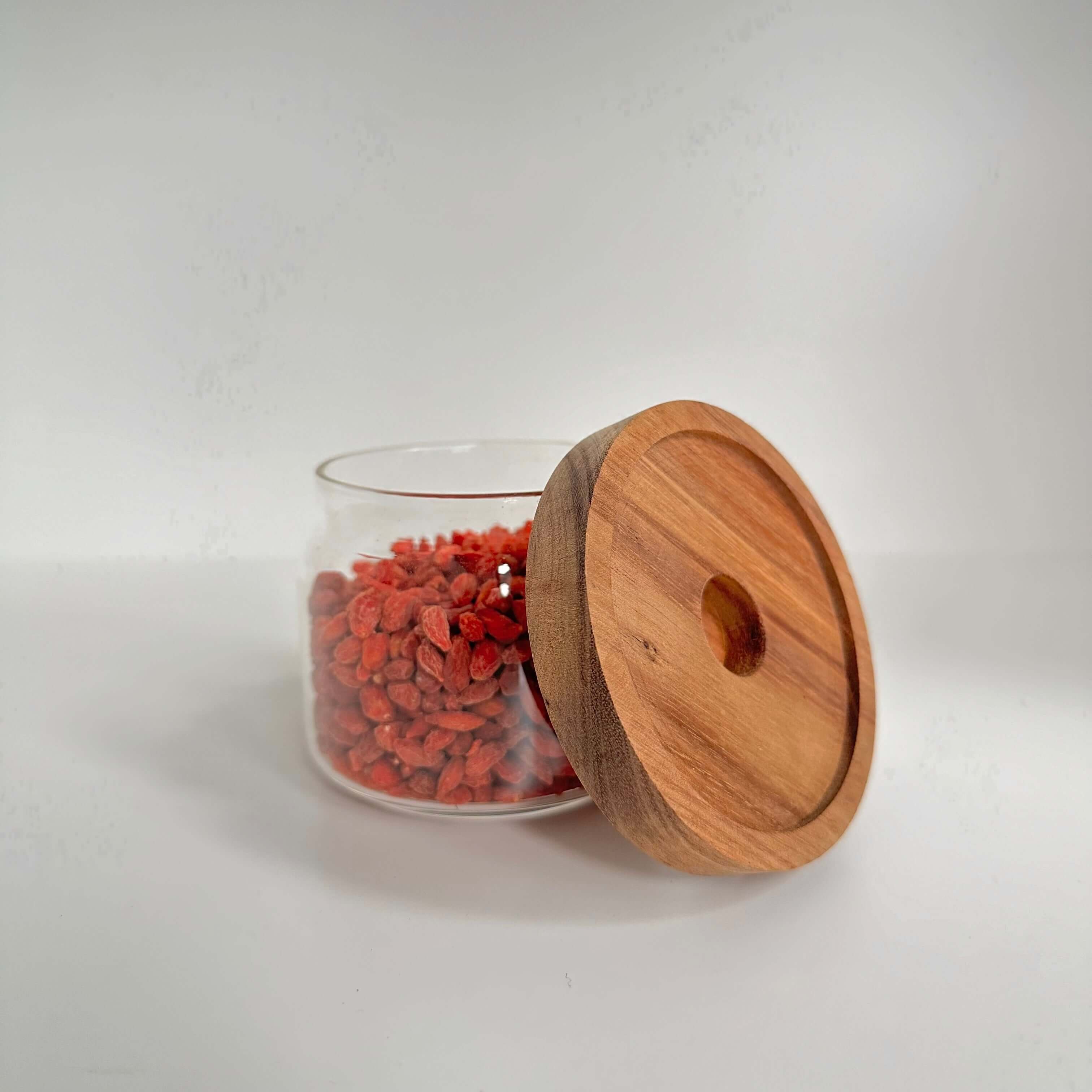 Round Glass Acacia Storage Jar Set – 5 Pack