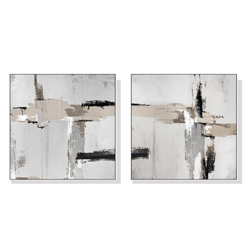 NNEDSZ Wall Art 60cmx60cm Neutral Abstract 2 Sets White Frame Canvas