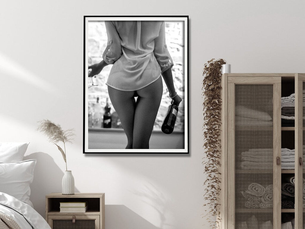 NNEDSZ Wall Art 100cmx150cm Woman Drinking Wine , Black and White, Black Frame Canvas
