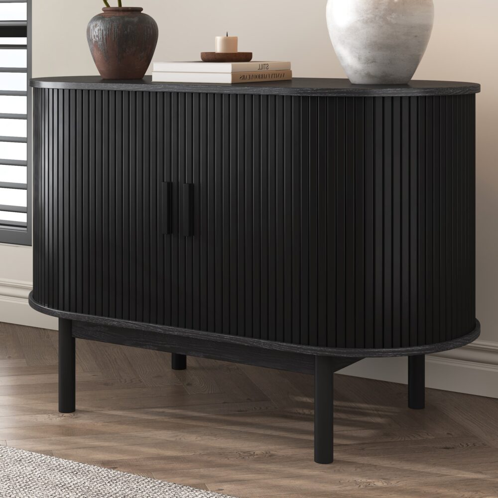 NNEDSZ Mid-Century Black Ribbed Sideboard Cabinet