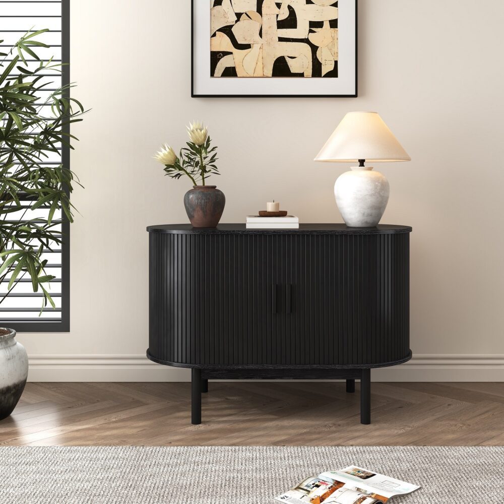 NNEDSZ Mid-Century Black Ribbed Sideboard Cabinet