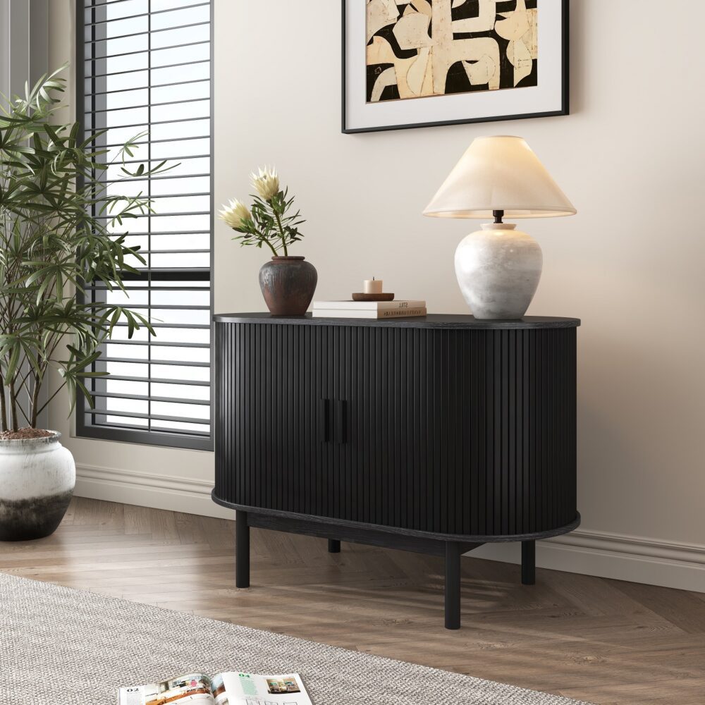 NNEDSZ Mid-Century Black Ribbed Sideboard Cabinet
