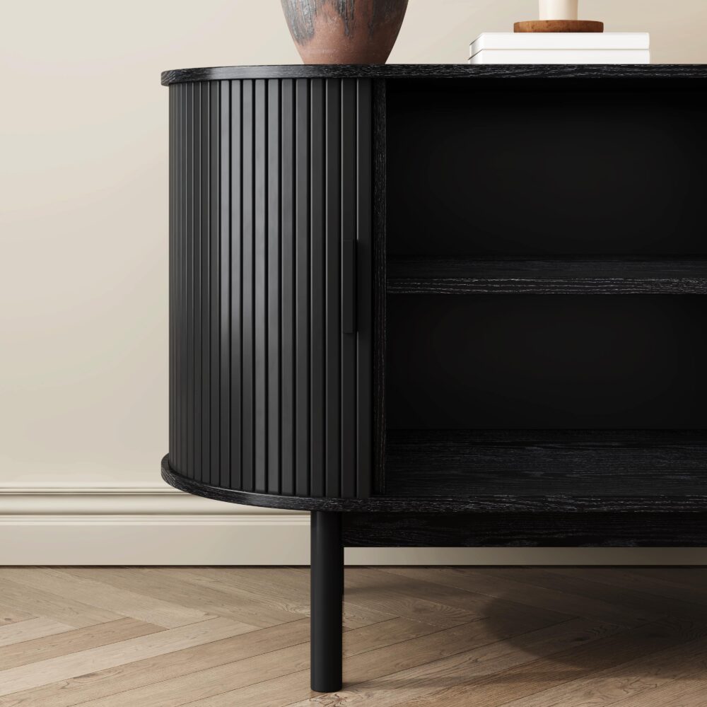 NNEDSZ Mid-Century Black Ribbed Sideboard Cabinet