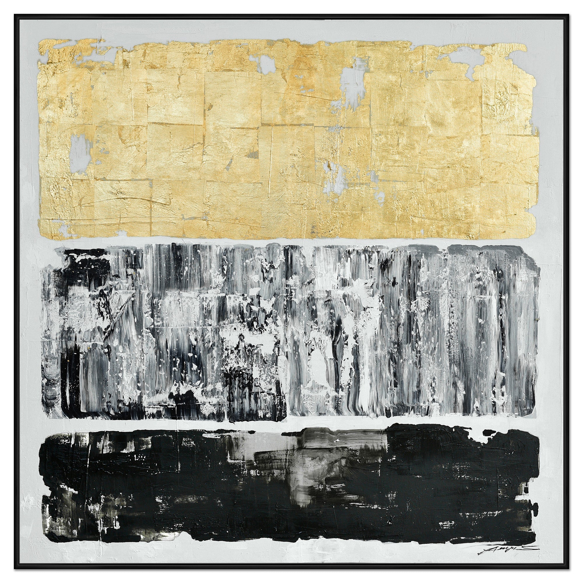 NNEDSZ 120X120cm Tonal Trilogy Black Framed Hand Painted Canvas Wall Art