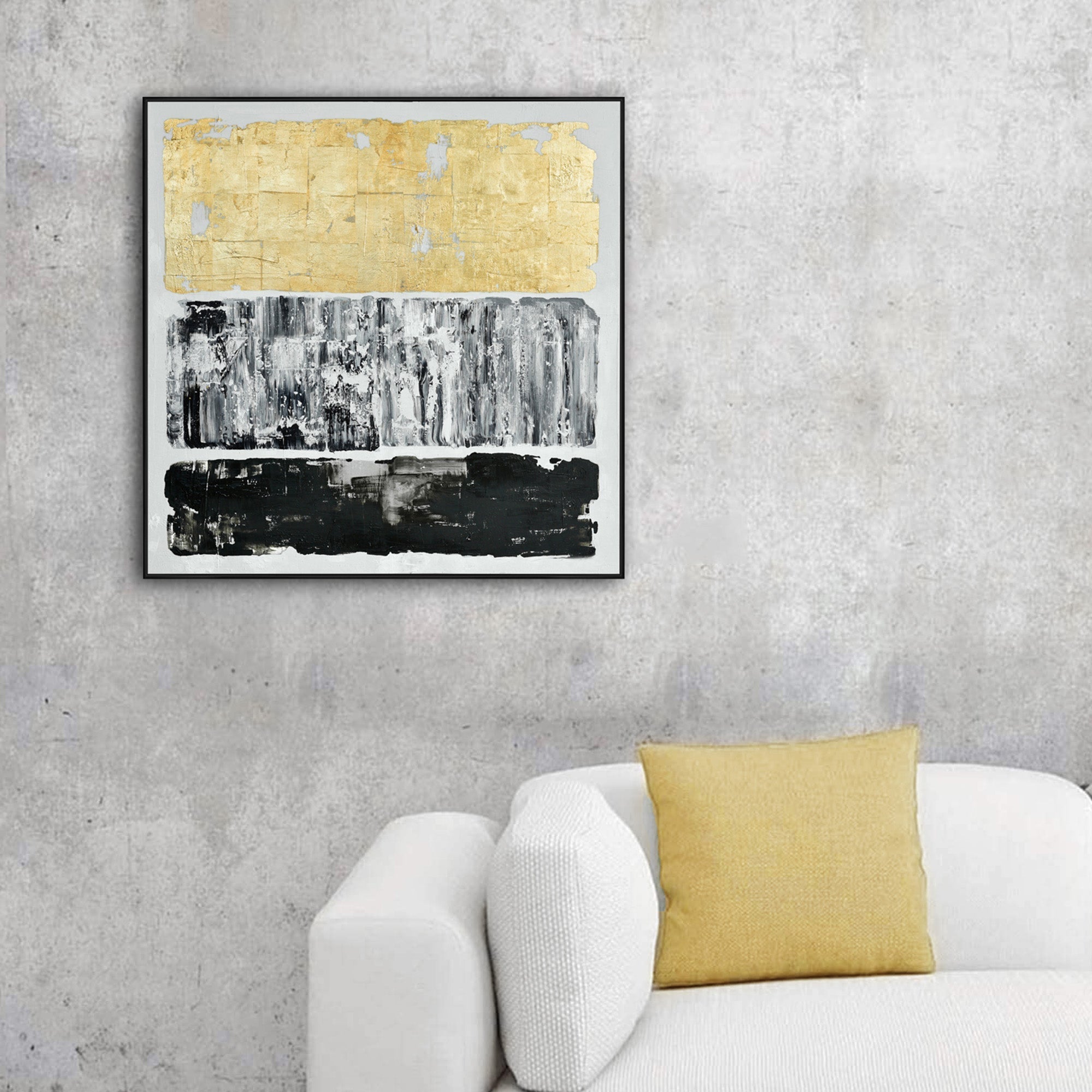 NNEDSZ 120X120cm Tonal Trilogy Black Framed Hand Painted Canvas Wall Art