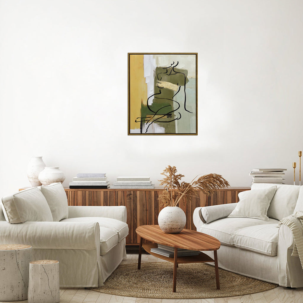 NNEDSZ 50X60cm Golden Veil Dark Wood Framed Canvas Wall Art