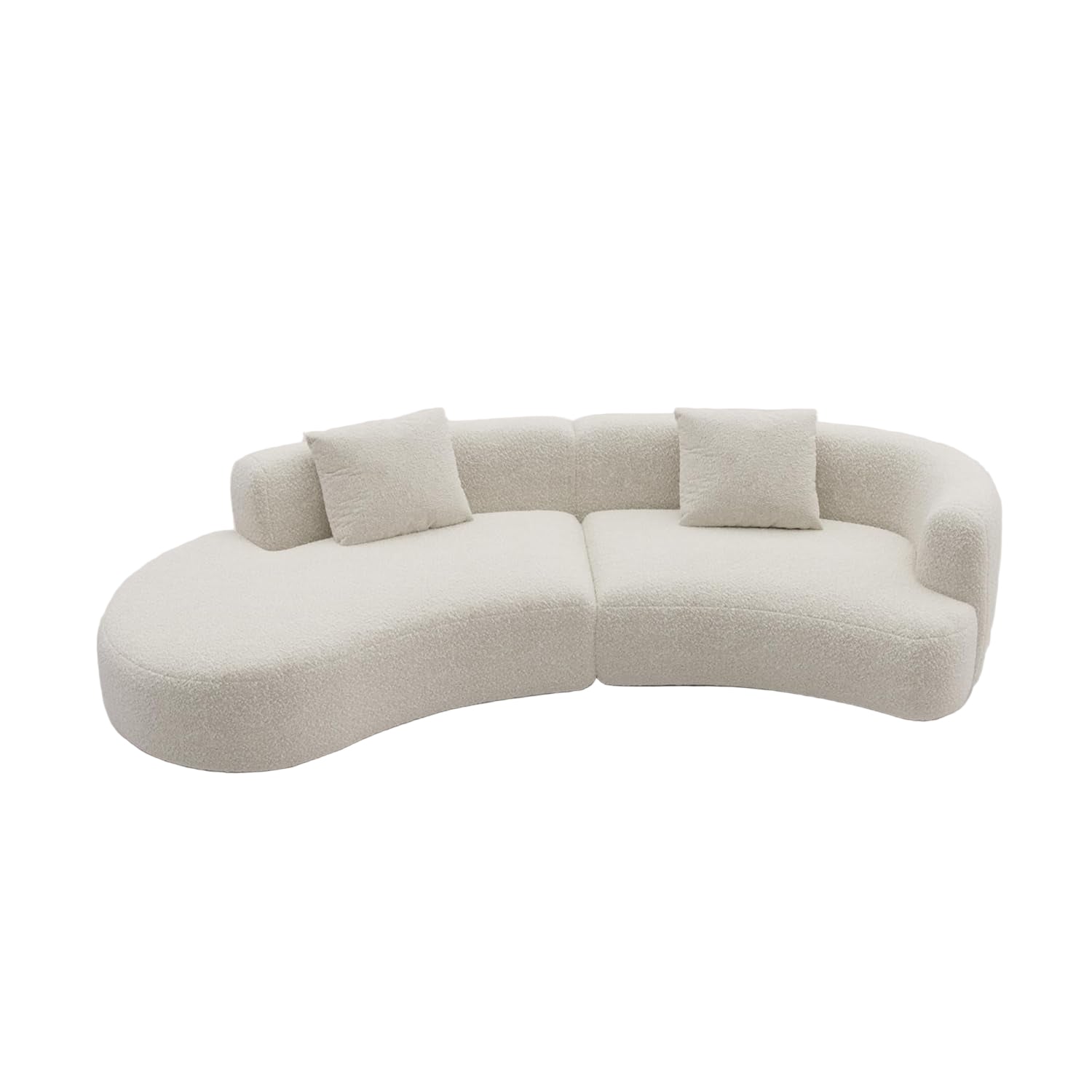 Modern Curved Sectional Living Room Couch, Minimalist Comfy Boucle Fabric Modular Sofa for Apartment, Home Office, Left Hand Facing, White